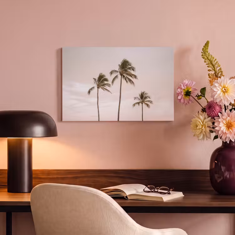 Canvas schilderij - Palmbomen - Zonsondergang - Roze — 6