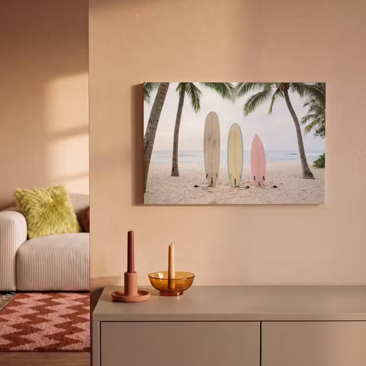 Canvas schilderij - Surfboard - Palmbomen - Kleurrijk — 2