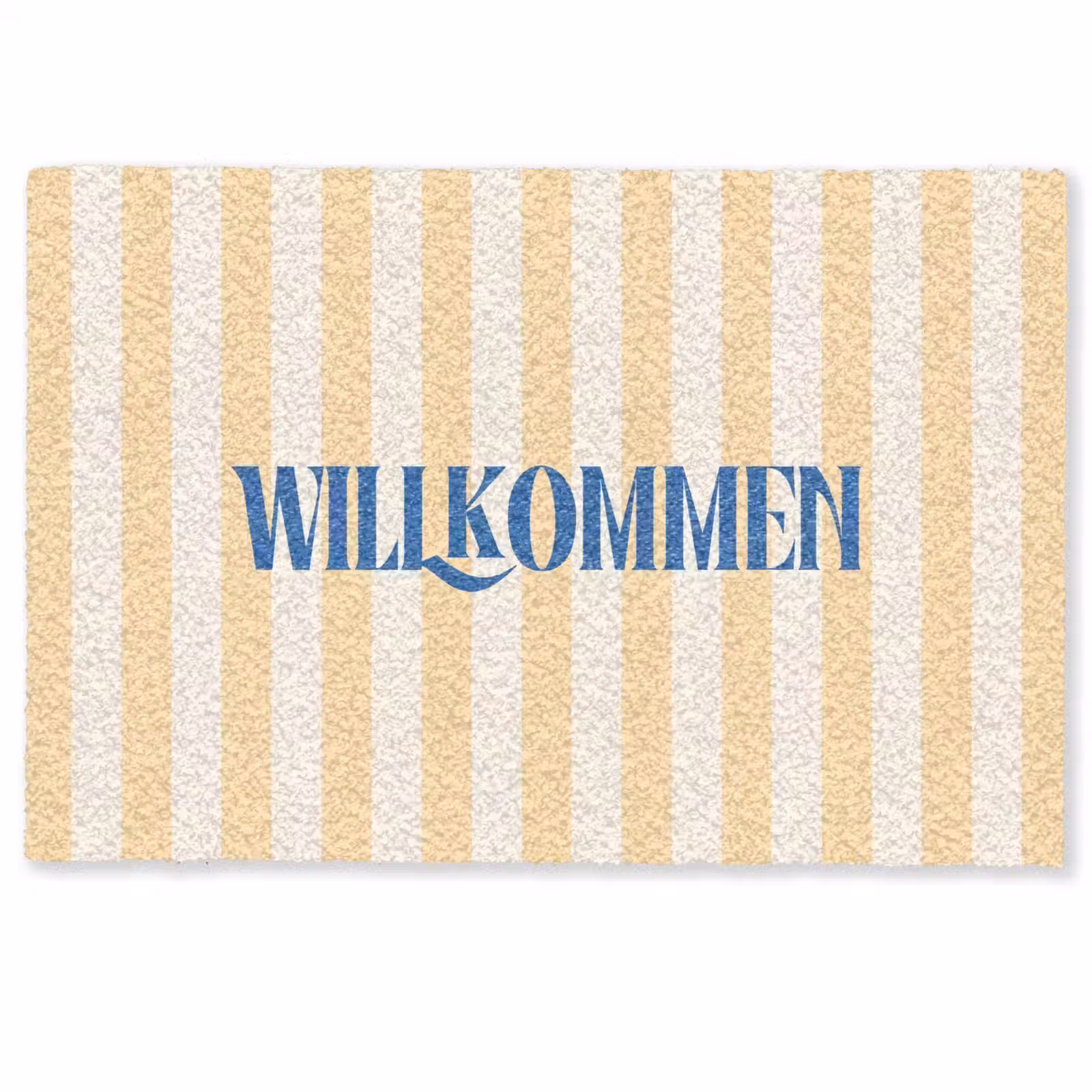 Deurmat - Blauw - Geel - Strepen - Willkommen — 1