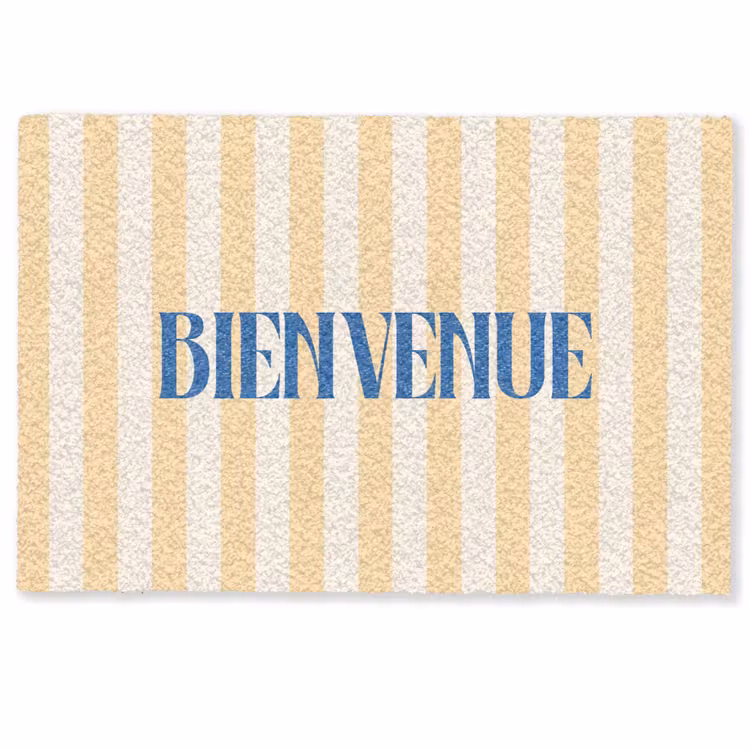 Deurmat - Blauw - Geel - Strepen - Bienvenue — 1