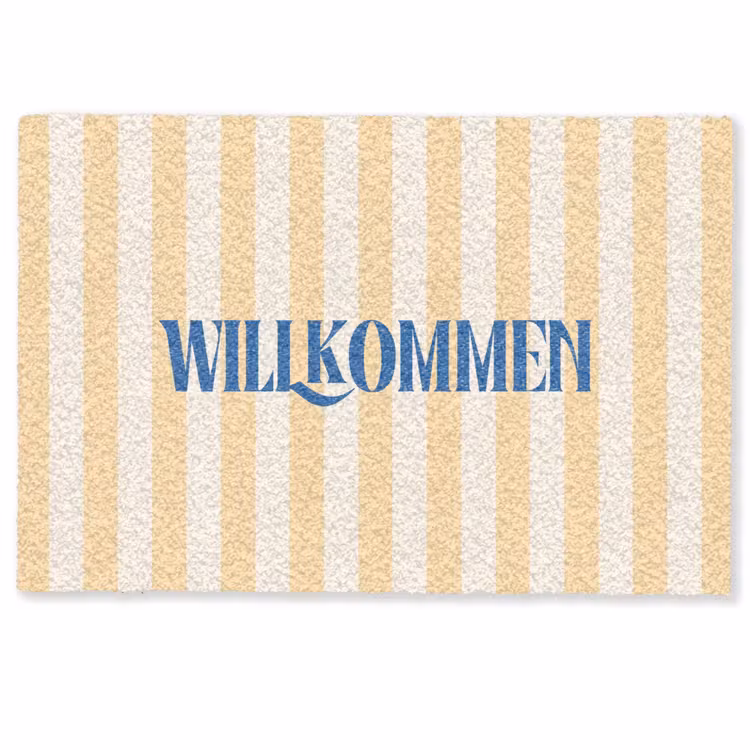 Deurmat - Blauw - Geel - Strepen - Willkommen — 1