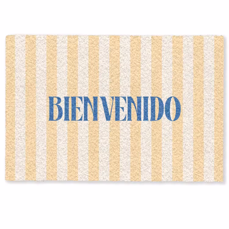Deurmat - Blauw - Geel - Strepen - Bienvenido — 1