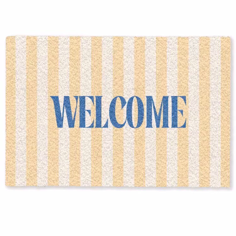 Deurmat - Blauw - Geel - Strepen - Welcome — 1
