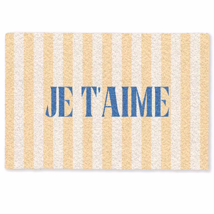 Deurmat - Blauw - Geel - Strepen - Je t'aime — 1