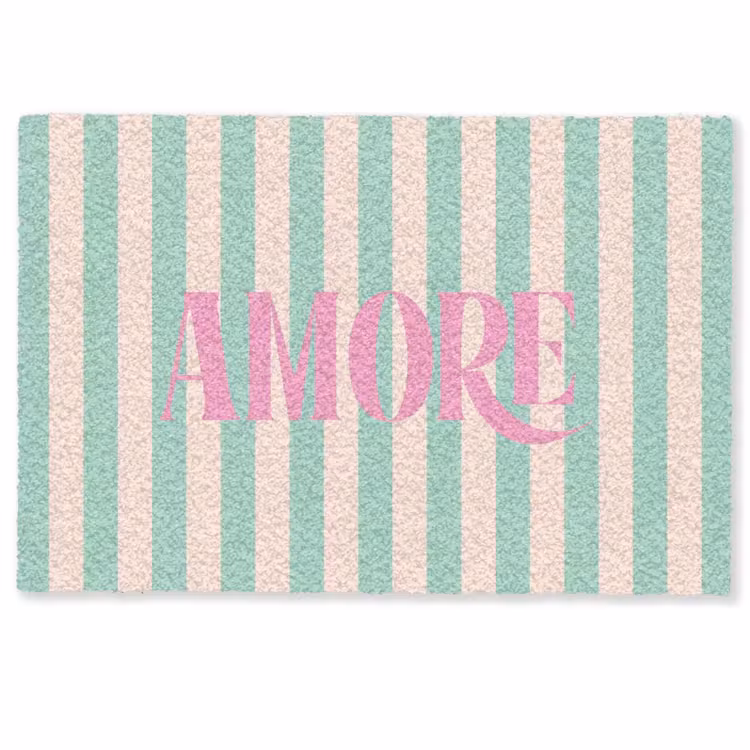 Deurmat - Roze - Groen - Strepen - Amore — 1