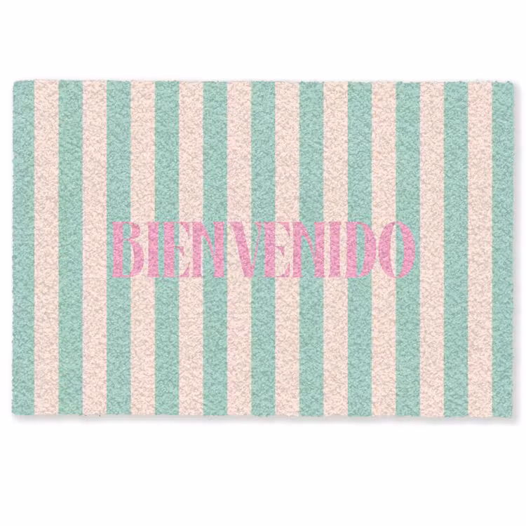 Deurmat - Roze - Groen - Strepen - Bienvenido — 1
