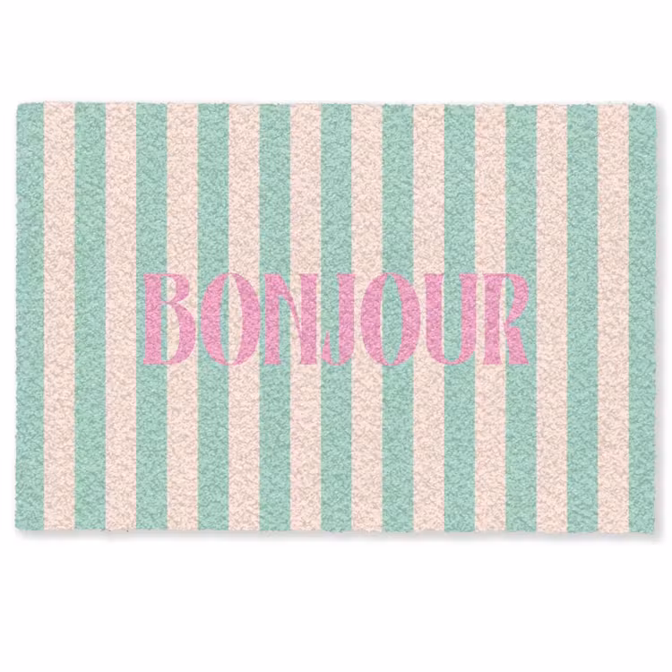 Deurmat - Roze - Groen - Strepen - Bonjour — 1