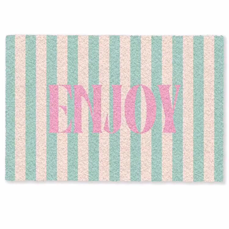 Deurmat - Roze - Groen - Strepen - Enjoy — 1