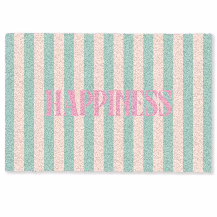 Deurmat - Roze - Groen - Strepen - Happiness — 1
