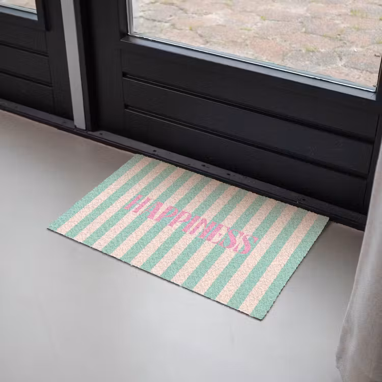 Deurmat - Roze - Groen - Strepen - Happiness — 2