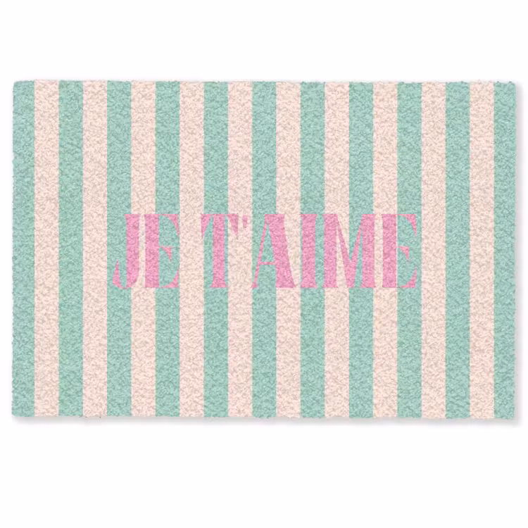 Deurmat - Roze - Groen - Strepen - Je t'aime — 1