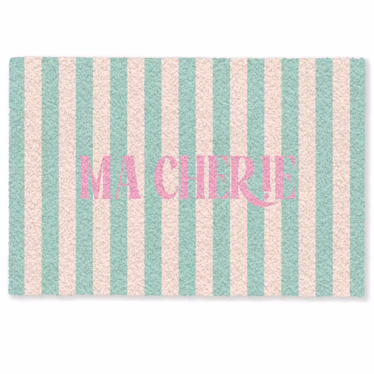 Deurmat - Roze - Groen - Strepen - Ma cherie — 1
