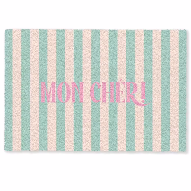 Deurmat - Roze - Groen - Strepen - Mon chéri — 1