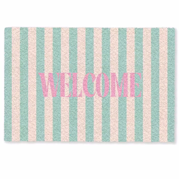 Deurmat - Roze - Groen - Strepen - Welcome — 1