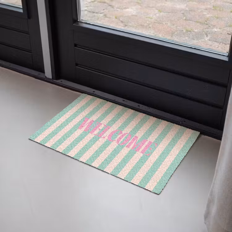 Deurmat - Roze - Groen - Strepen - Welcome — 2