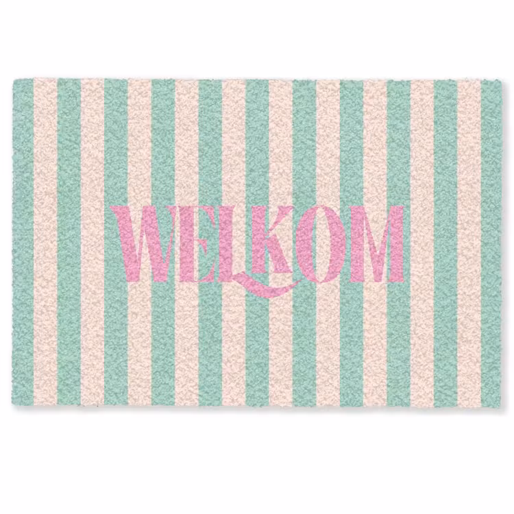 Deurmat - Roze - Groen - Strepen - Welkom — 1