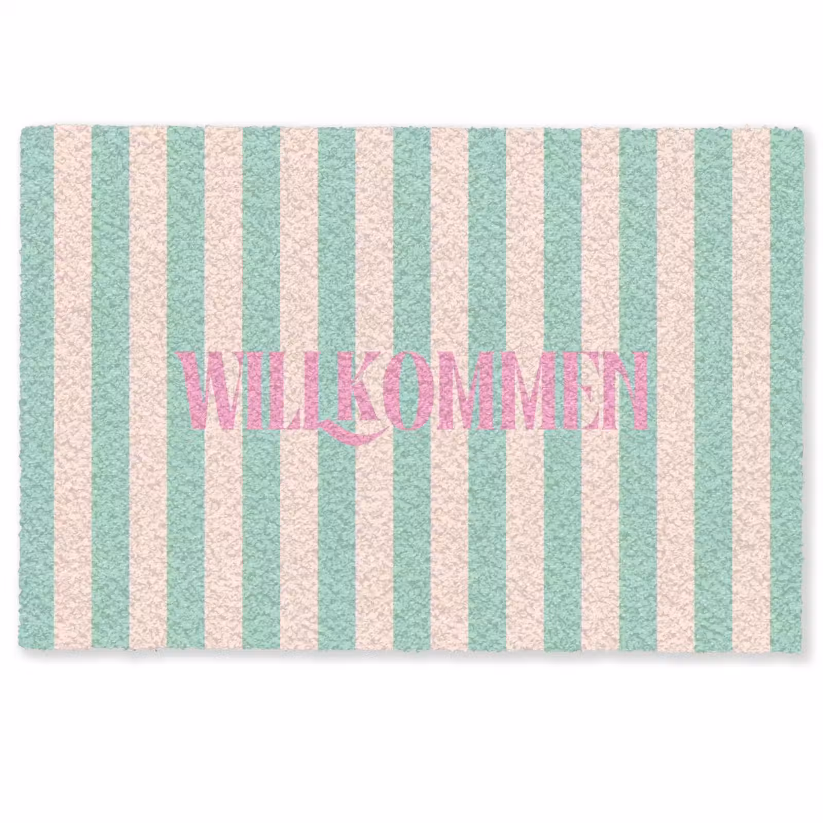 Deurmat - Roze - Groen - Strepen - Willkommen — 1