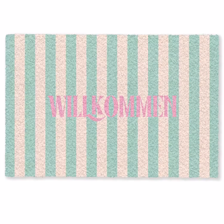 Deurmat - Roze - Groen - Strepen - Willkommen — 1