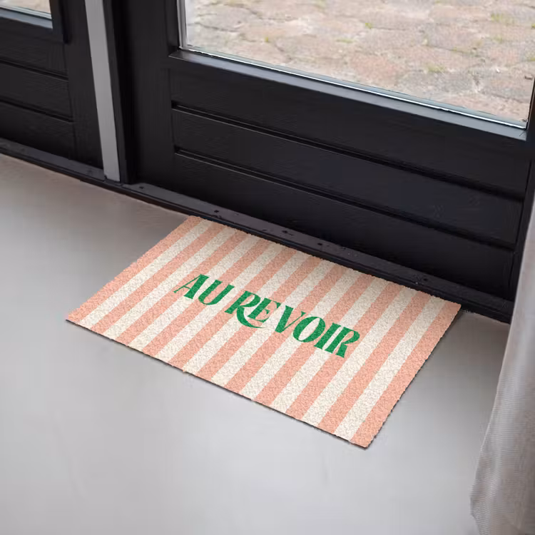 Deurmat - Zachtroze - Groen- Strepen - Au Revoir — 2