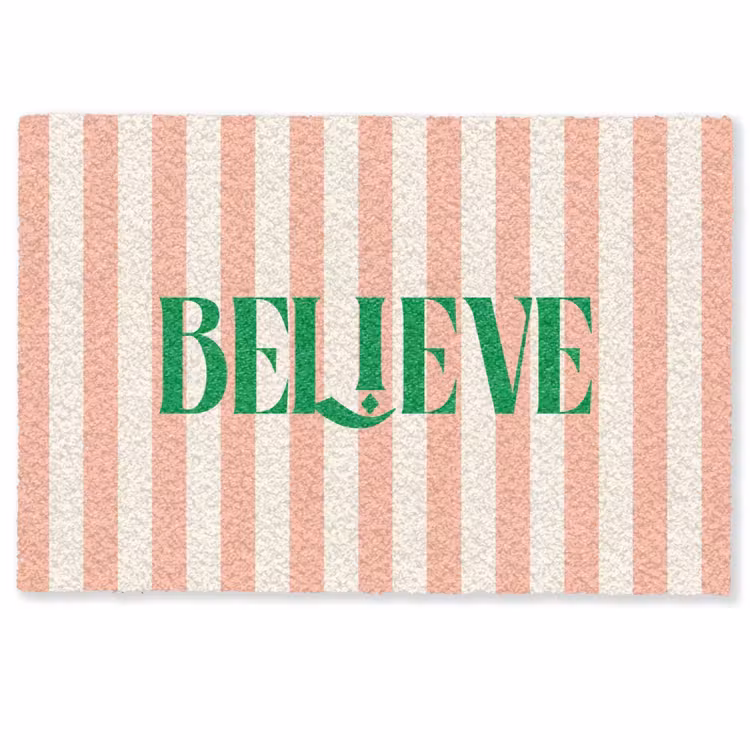 Deurmat - Zachtroze - Groen- Strepen - Believe — 1