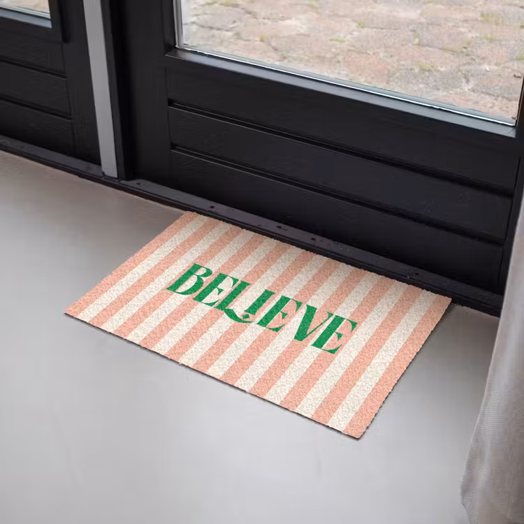 Deurmat - Zachtroze - Groen- Strepen - Believe — 2