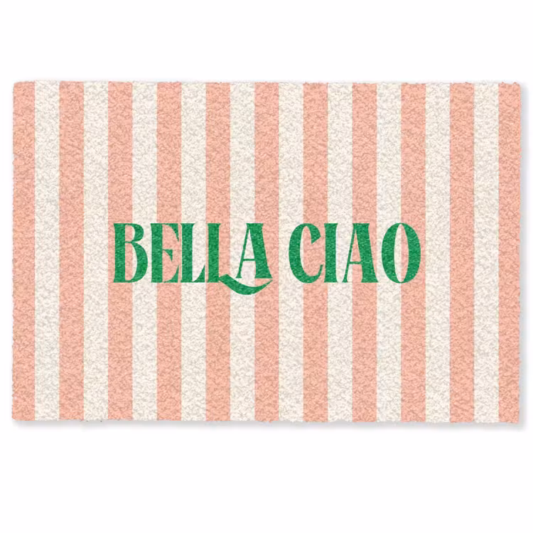 Deurmat - Zachtroze - Groen- Strepen - Bella Ciao — 1