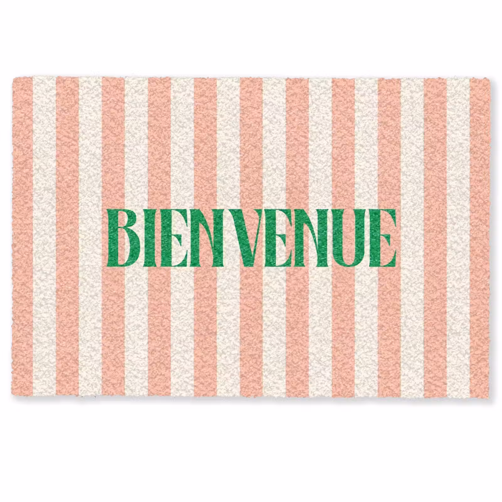 Deurmat - Zachtroze - Groen- Strepen - Bienvenue — 1