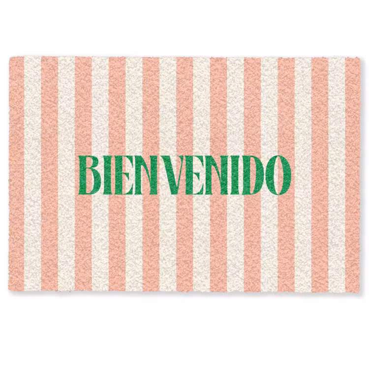 Deurmat - Zachtroze - Groen- Strepen - Bienvenido — 1