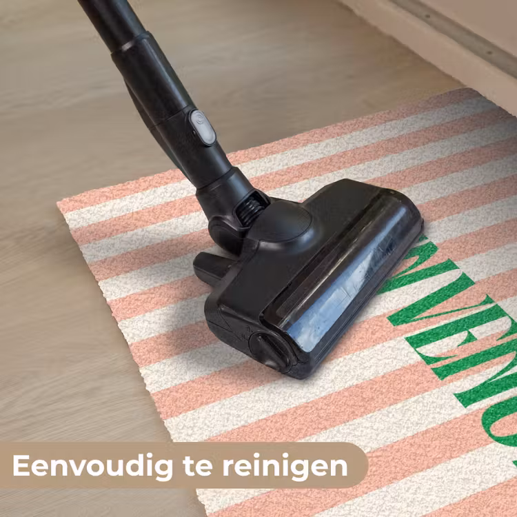 Deurmat - Zachtroze - Groen- Strepen - Bienvenue — 9