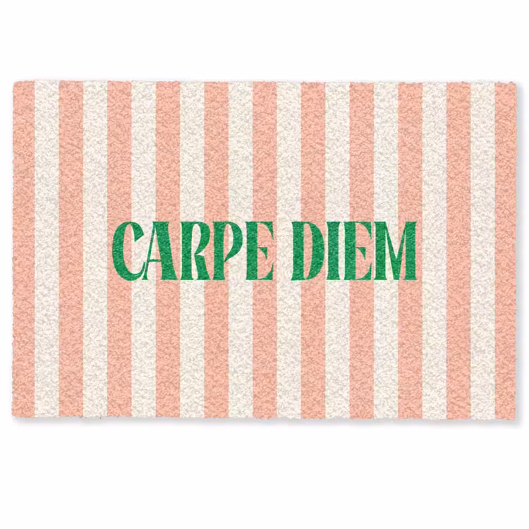 Deurmat - Zachtroze - Groen - Strepen - Carpe Diem — 1