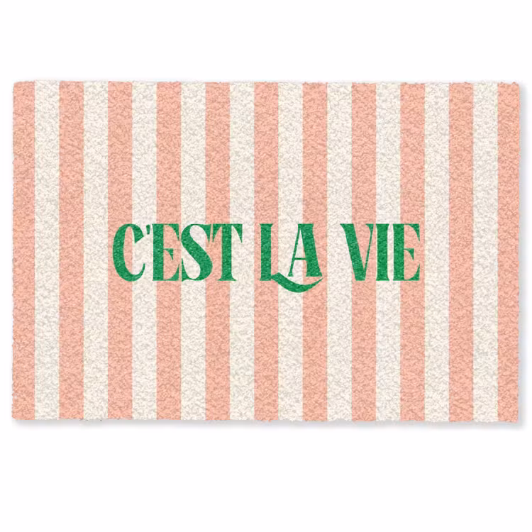 Deurmat - Zachtroze - Groen - Strepen - C'est La Vie — 1