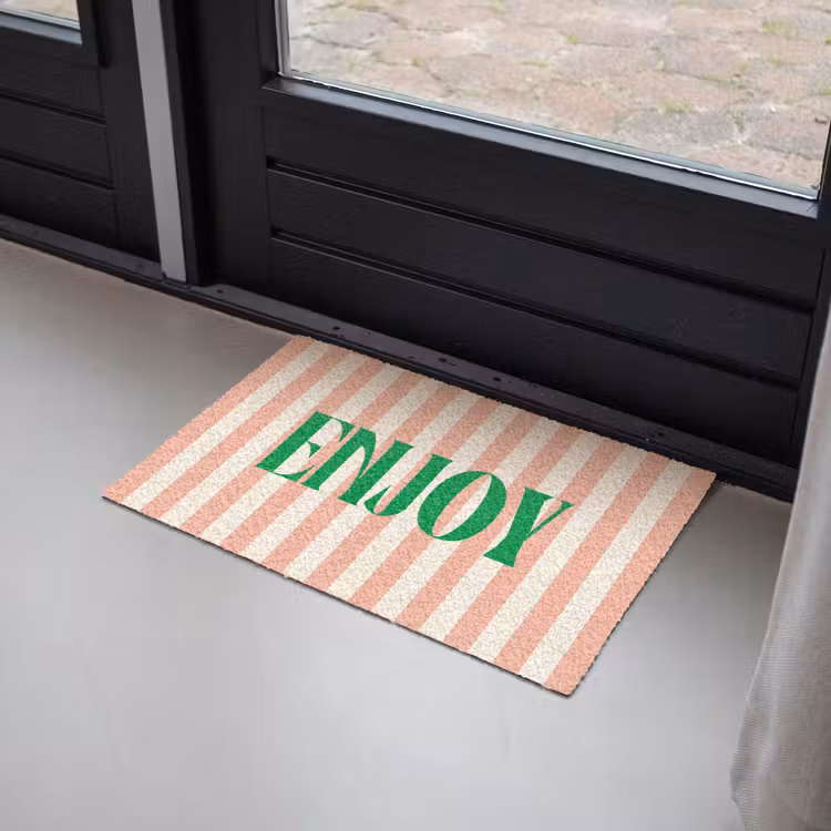 Deurmat - Zachtroze - Groen - Strepen - Enoy — 2