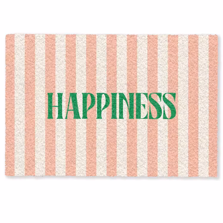 Deurmat - Zachtroze - Groen - Strepen - Happiness — 1