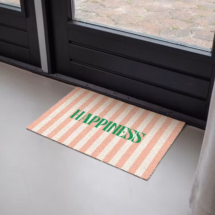 Deurmat - Zachtroze - Groen - Strepen - Happiness — 2
