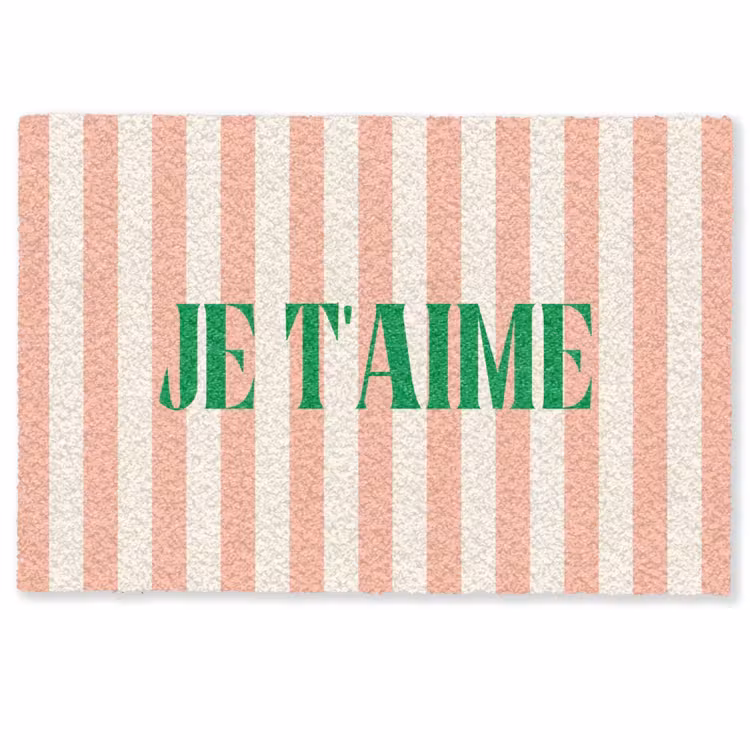 Deurmat - Zachtroze - Groen - Strepen - Je t'aime — 1