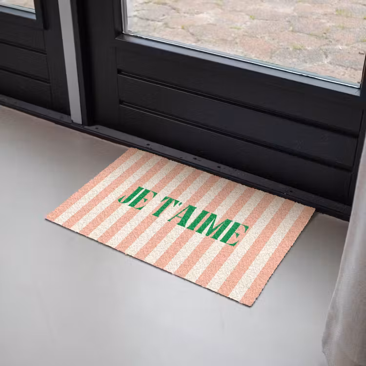 Deurmat - Zachtroze - Groen - Strepen - Je t'aime — 2