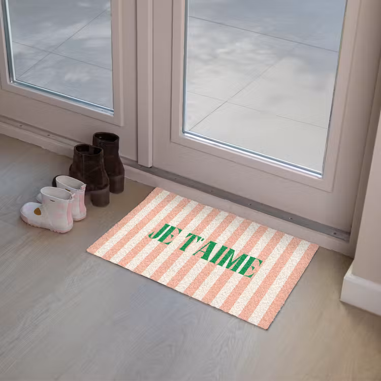 Deurmat - Zachtroze - Groen - Strepen - Je t'aime — 8