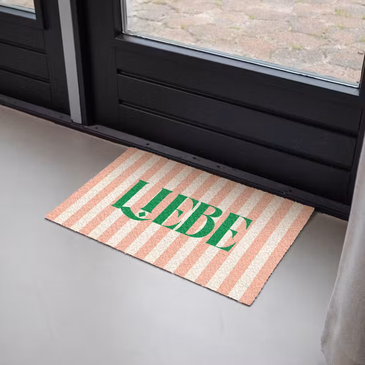 Deurmat - Zachtroze - Groen - Strepen - Liebe — 2