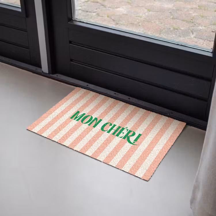Deurmat - Zachtroze - Groen - Strepen - Mon Chéri — 2