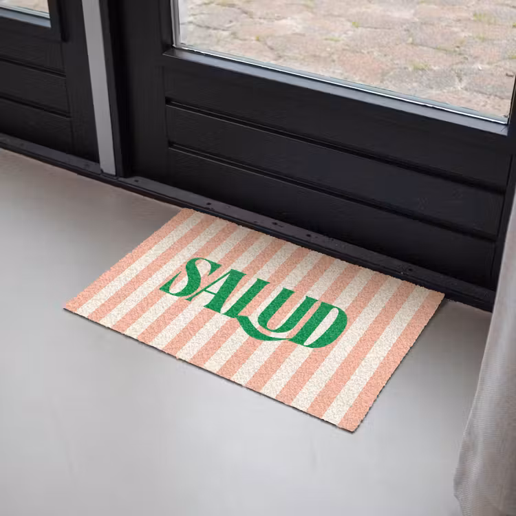 Deurmat - Zachtroze - Groen - Strepen - Salud — 2
