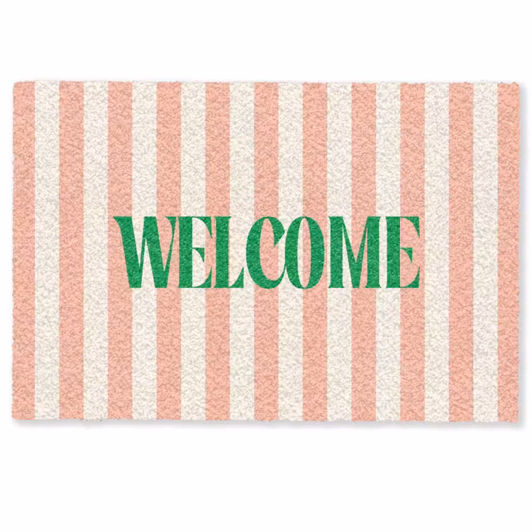 Deurmat - Zachtroze - Groen - Strepen - Welcome — 1