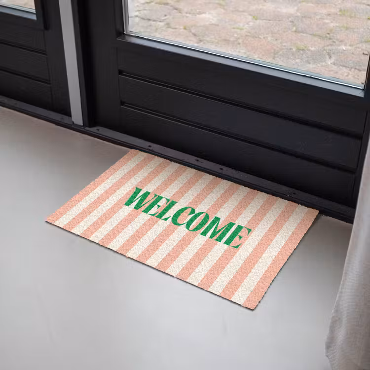 Deurmat - Zachtroze - Groen - Strepen - Welcome — 2