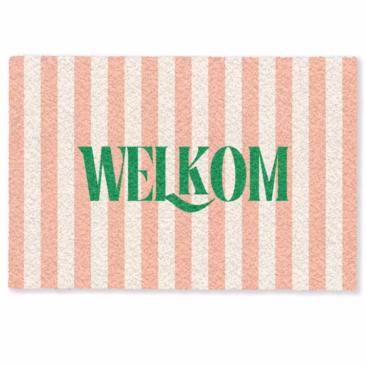 Deurmat - Zachtroze - Groen - Strepen - Welkom — 1