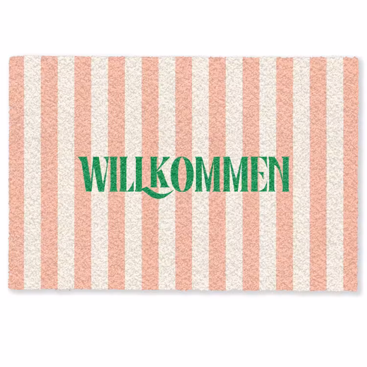 Deurmat - Zachtroze - Groen - Strepen - Wilkommen — 1
