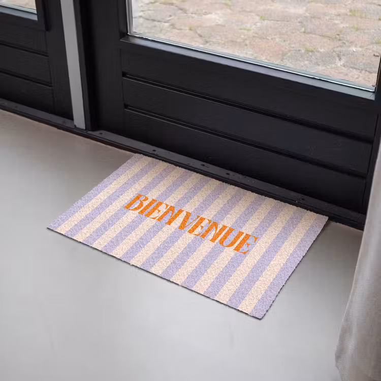 Deurmat - Lila - Oranje - Strepen - Bienvenue — 2