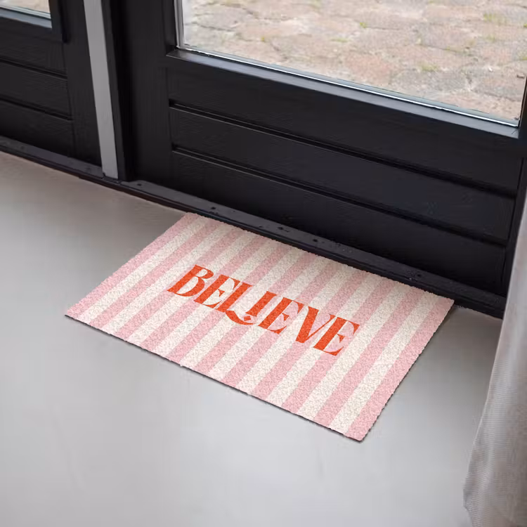 Deurmat - Zachtroze - Rood - Strepen - Believe — 2