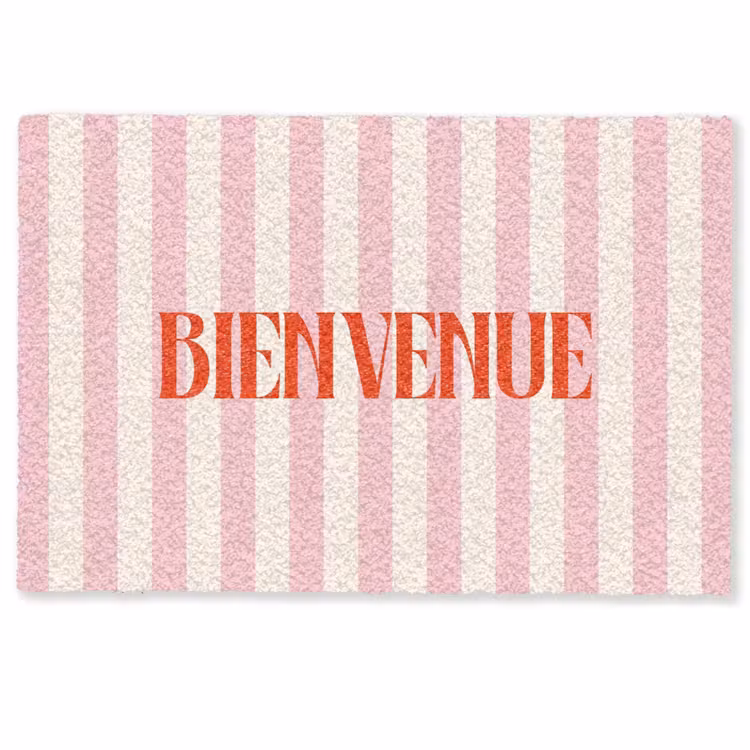 Deurmat - Zachtroze - Rood - Strepen - Bienvenue — 1