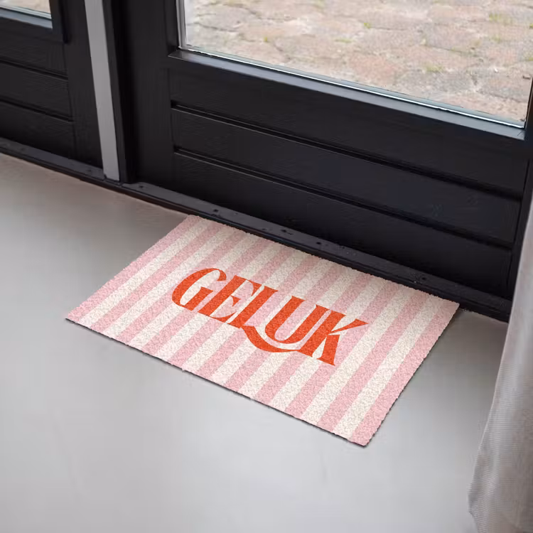 Deurmat - Zachtroze - Rood - Strepen - Geluk — 2