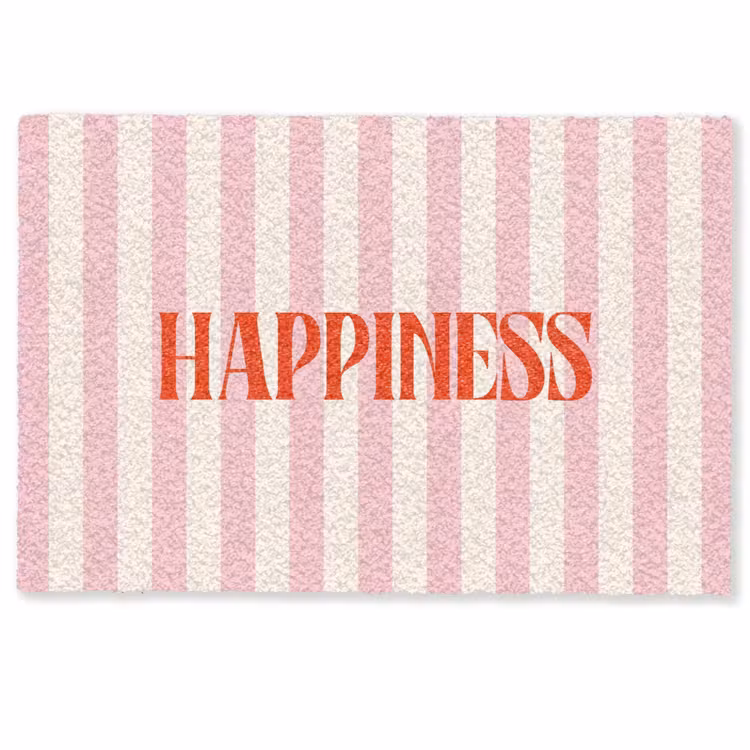 Deurmat - Zachtroze - Rood - Strepen - Happiness — 1