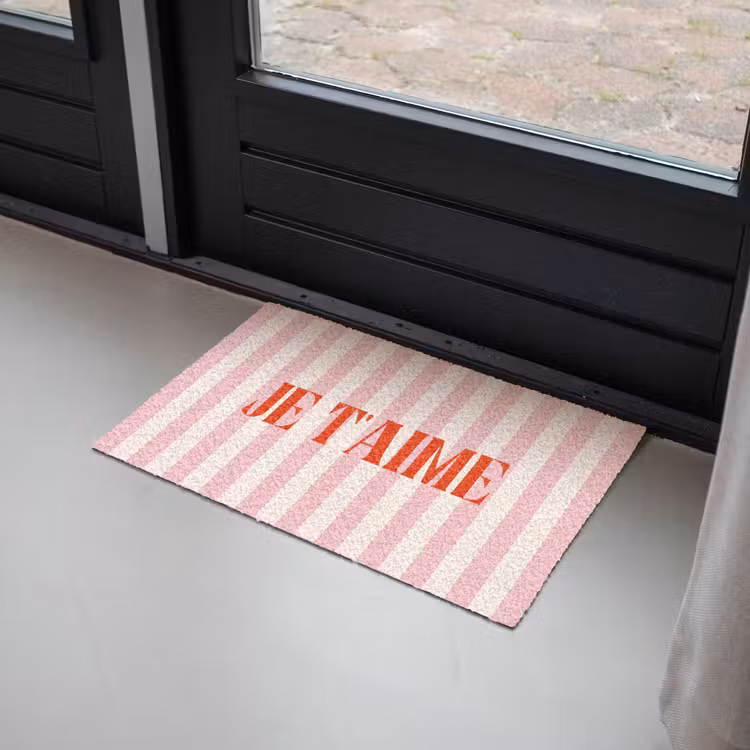 Deurmat - Zachtroze - Rood - Strepen - Je t'aime — 2